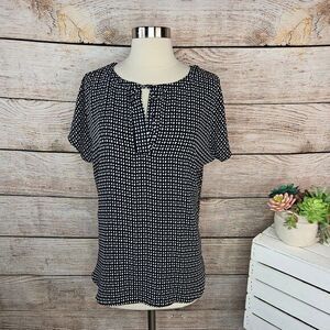 LOFT Black White Polka Dot Short Sleeve Blouse Career Work Top‎ Medium